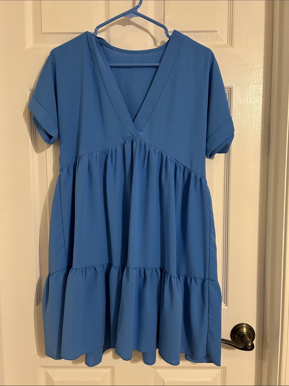 Blue V-Neck Tiered Kids Dress